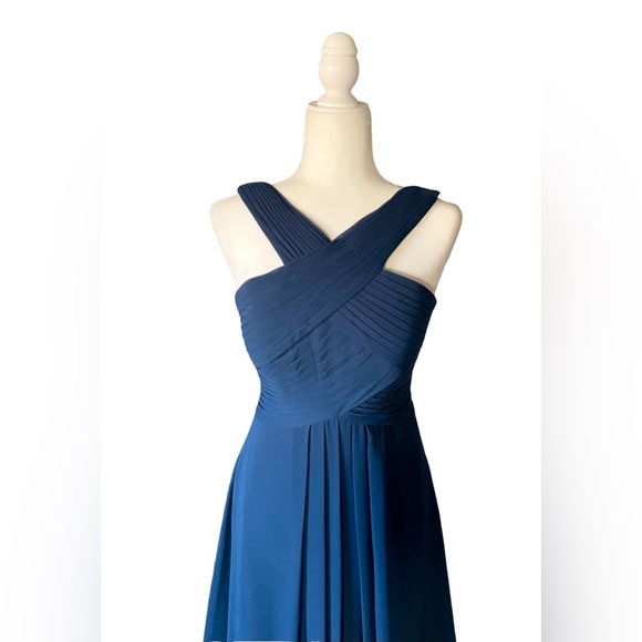 Azazie Navy Kaleigh A-Line Pleated Chiffon Maxi Dress - Picture 4 of 8